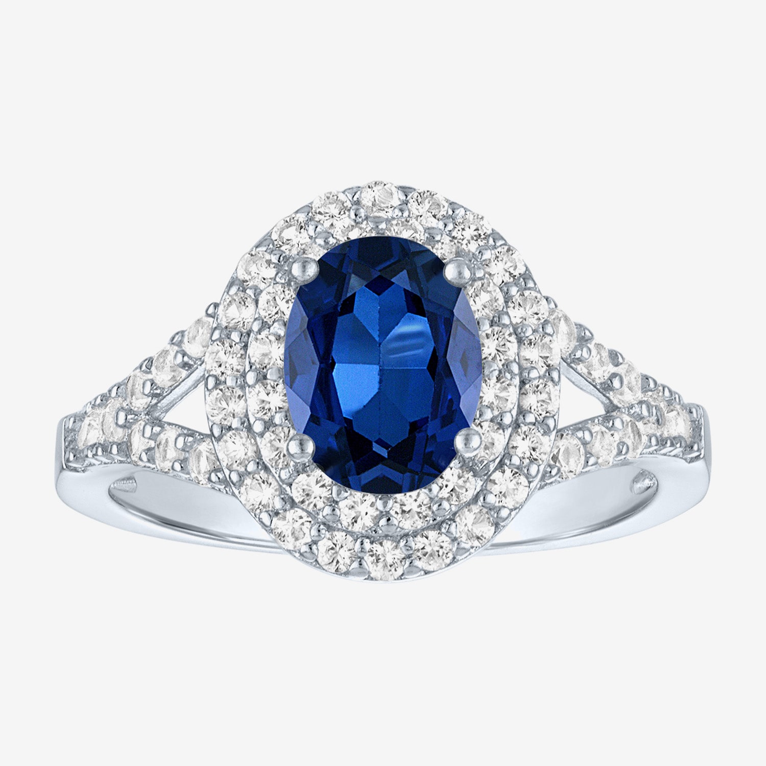 Gemstone and Lab-Created White Sapphire Sterling Silver Oval Double Halo Cocktail Ring
