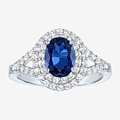 Gemstone and Lab-Created White Sapphire Sterling Silver Oval Double Halo Cocktail Ring