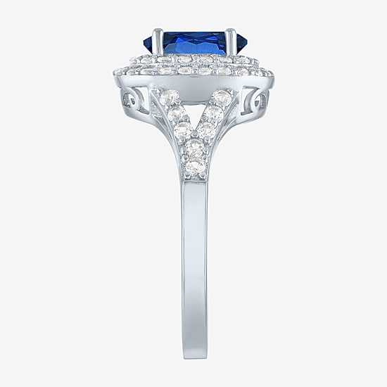 Gemstone and Lab-Created White Sapphire Sterling Silver Oval Double Halo Cocktail Ring