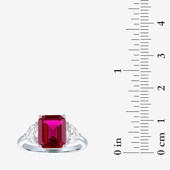 Womens Lab Created Red Ruby Sterling Silver Side Stone Cocktail Ring