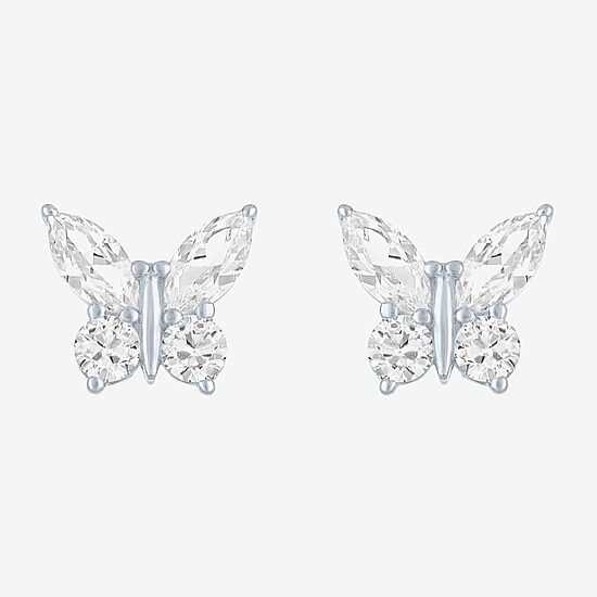 Lab Created White Sapphire Sterling Silver 10mm Butterfly Stud Earrings