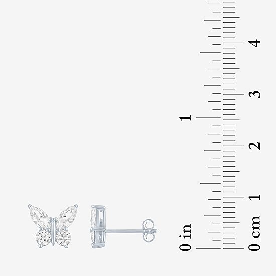 Lab Created White Sapphire Sterling Silver 10mm Butterfly Stud Earrings