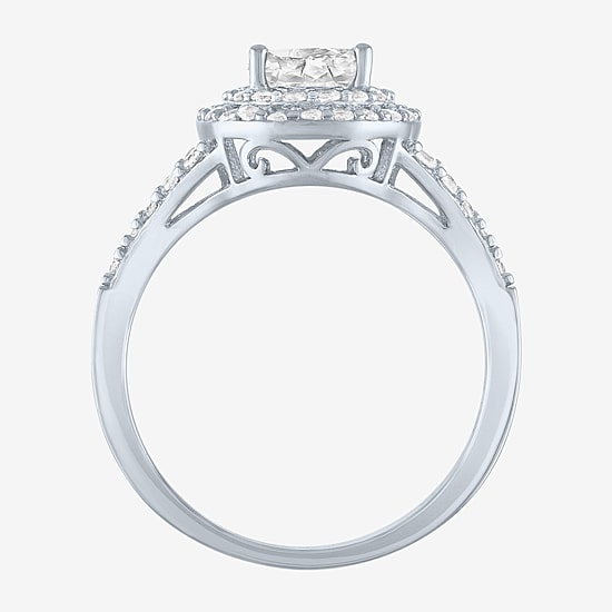 Womens Lab Created White Sapphire Sterling Silver Round Halo Cocktail Ring