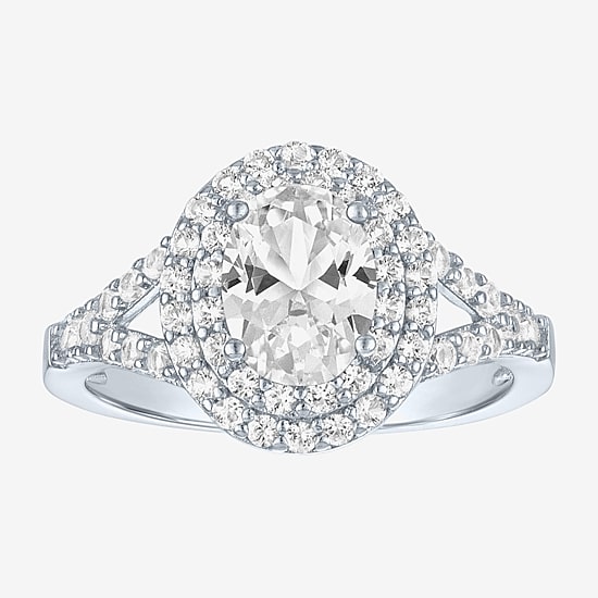 Womens Lab Created White Sapphire Sterling Silver Round Halo Cocktail Ring