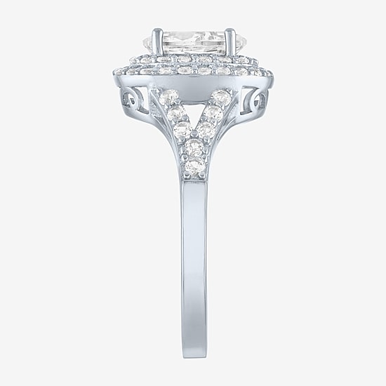 Womens Lab Created White Sapphire Sterling Silver Round Halo Cocktail Ring