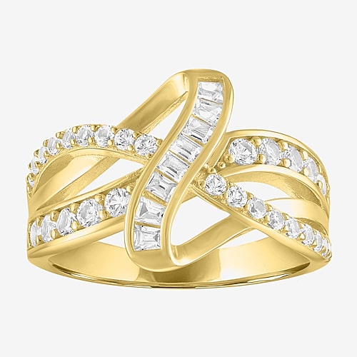 Womens Lab Created White Sapphire 14K Gold Over Silver Crossover Side Stone Band, 7