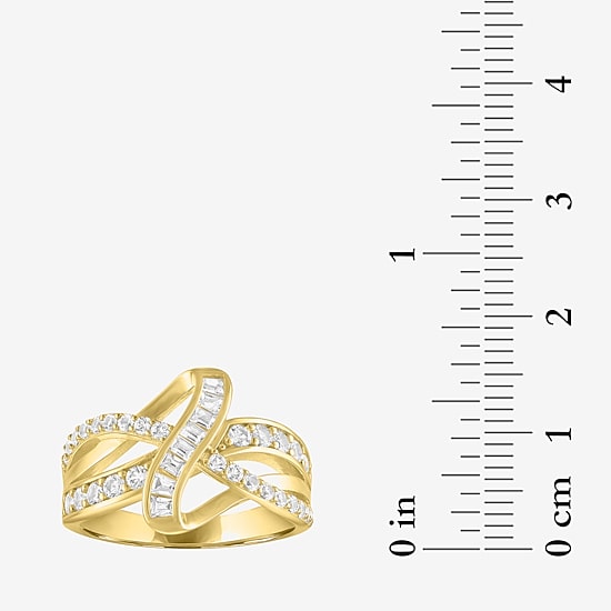 Womens Lab Created White Sapphire 14K Gold Over Silver Crossover Side Stone Band