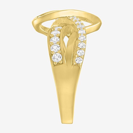 Womens Lab Created White Sapphire 14K Gold Over Silver Crossover Side Stone Band