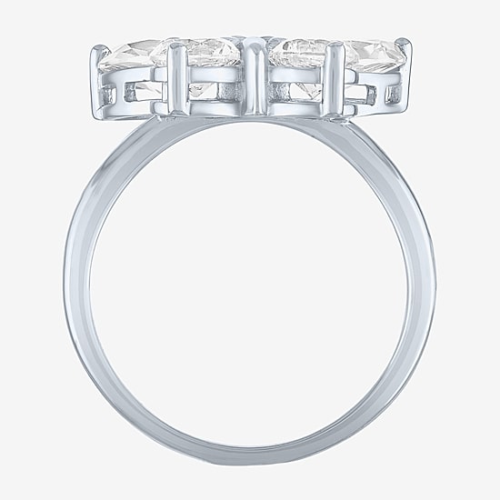 Womens Lab Created White Sapphire Sterling Silver Butterfly Cocktail Ring