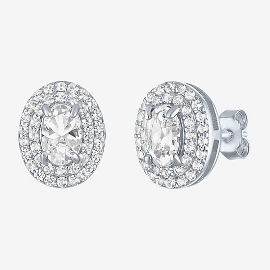 Lab Created White Sapphire Sterling Silver 10.2mm Stud Earrings