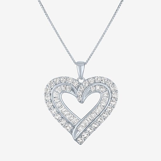 Womens Lab Created White Sapphire Sterling Silver Heart 18 Inch Pendant Necklace