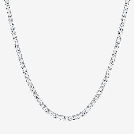 Womens White Sapphire Sterling Silver 18 Inch Tennis Necklace