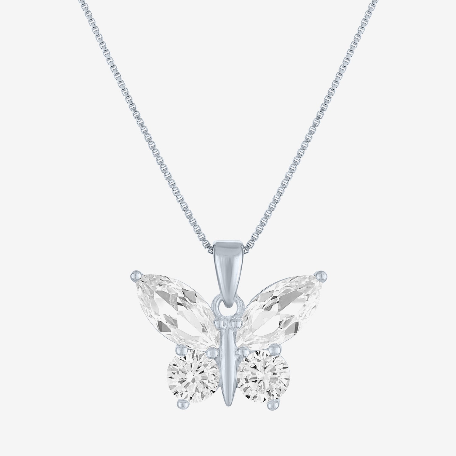 Womens Lab Created White Sapphire Sterling Silver Butterfly 18 Inch Pendant Necklace