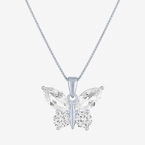 Womens Lab Created White Sapphire Sterling Silver Butterfly 18 Inch Pendant Necklace