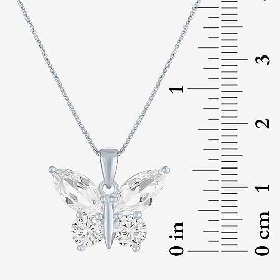 Womens Lab Created White Sapphire Sterling Silver Butterfly 18 Inch Pendant Necklace