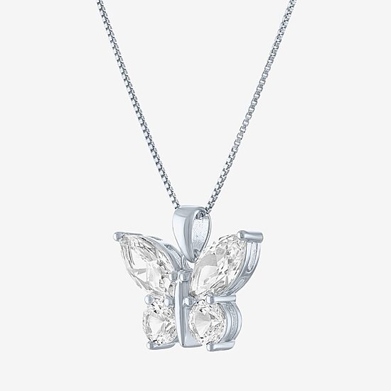 Womens Lab Created White Sapphire Sterling Silver Butterfly 18 Inch Pendant Necklace