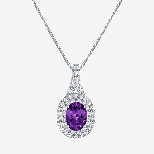 Gemstone & Lab-Created White Sapphire Sterling Silver Halo Pendant Necklace, One Size, Amethyst