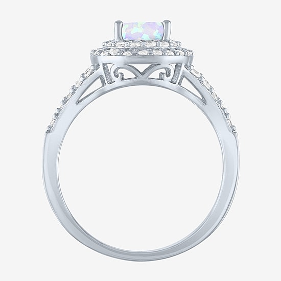Gemstone and Lab-Created White Sapphire Sterling Silver Oval Double Halo Cocktail Ring