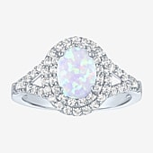 Gemstone and Lab-Created White Sapphire Sterling Silver Oval Double Halo Cocktail Ring
