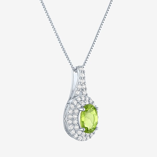 Gemstone & Lab-Created White Sapphire Sterling Silver Halo Pendant Necklace