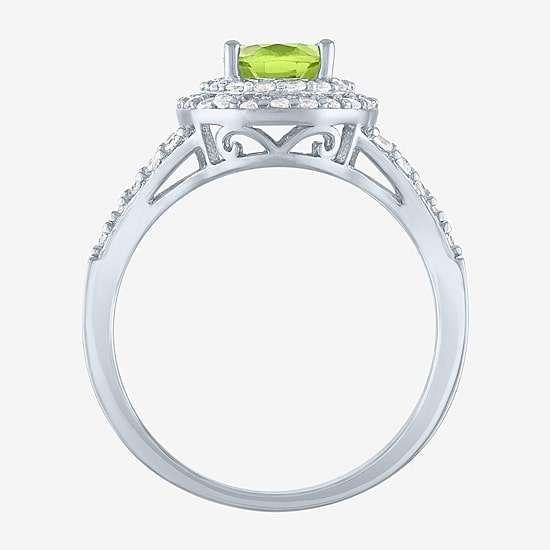 Gemstone and Lab-Created White Sapphire Sterling Silver Oval Double Halo Cocktail Ring