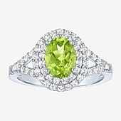 Gemstone and Lab-Created White Sapphire Sterling Silver Oval Double Halo Cocktail Ring