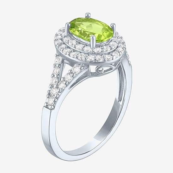 Gemstone and Lab-Created White Sapphire Sterling Silver Oval Double Halo Cocktail Ring