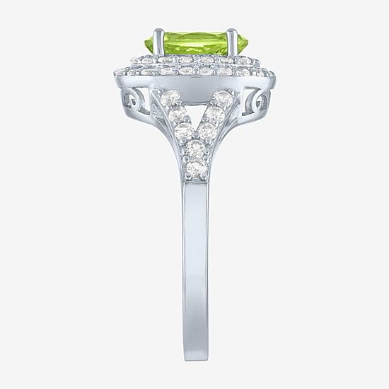 Gemstone and Lab-Created White Sapphire Sterling Silver Oval Double Halo Cocktail Ring