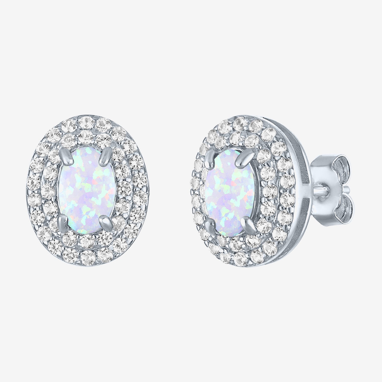 Gemstone & Lab-Created White Sapphire Sterling Silver Oval Double Halo Stud Earrings