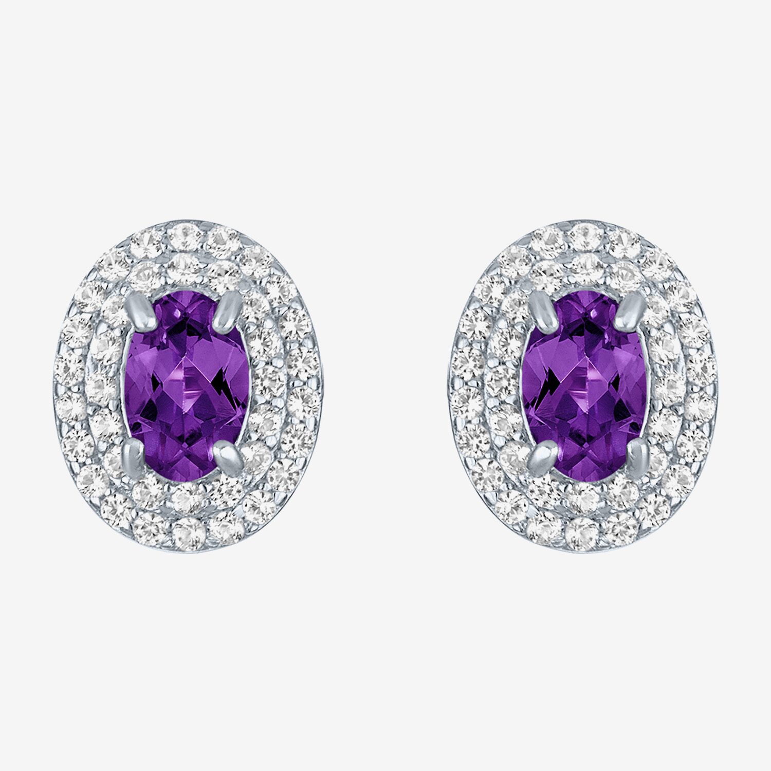 Gemstone & Lab-Created White Sapphire Sterling Silver Oval Double Halo Stud Earrings