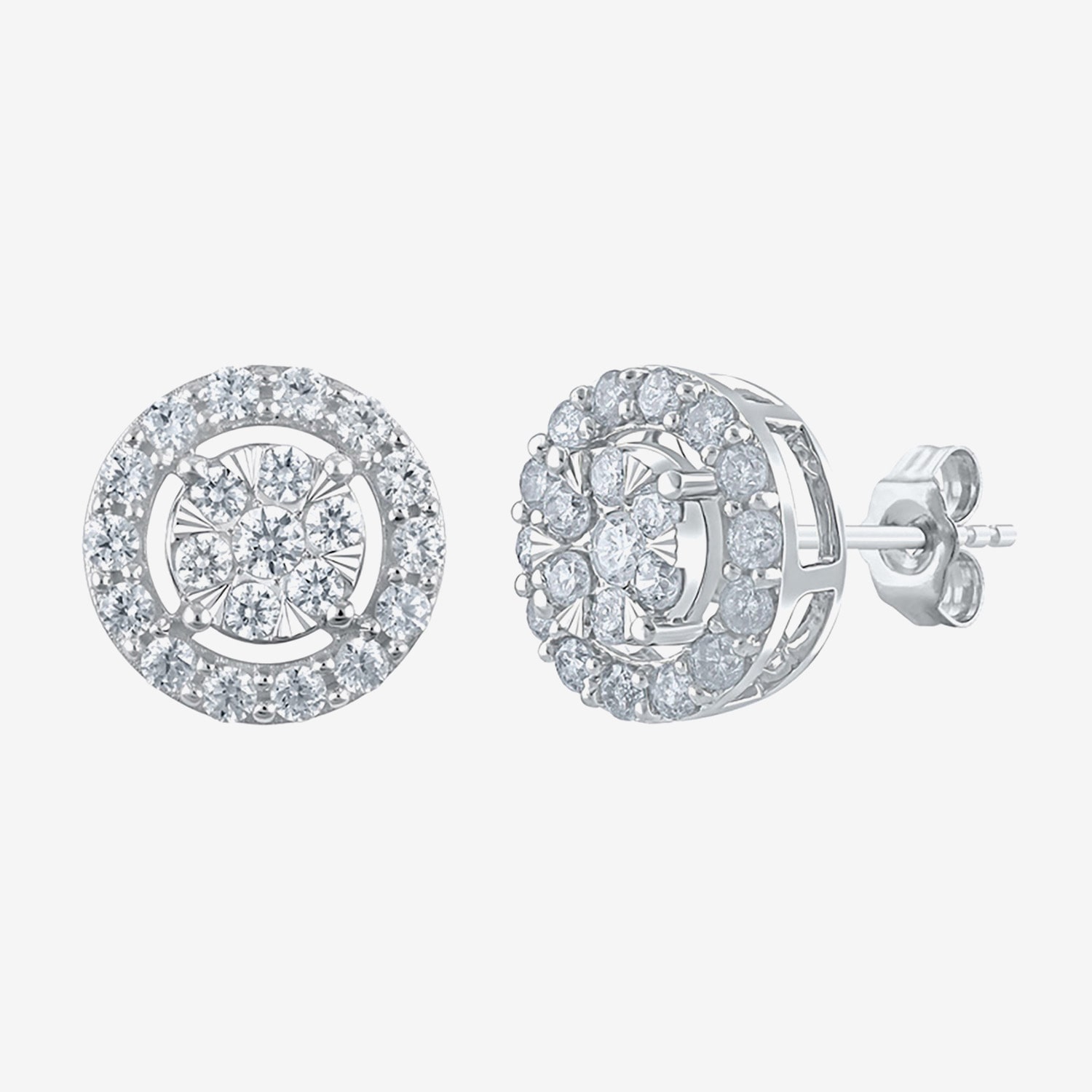 Diamond Blossom (G / Si2) 1 CT. T.W. Lab Grown White Diamond 10K Gold 6.1mm Round Stud Earrings