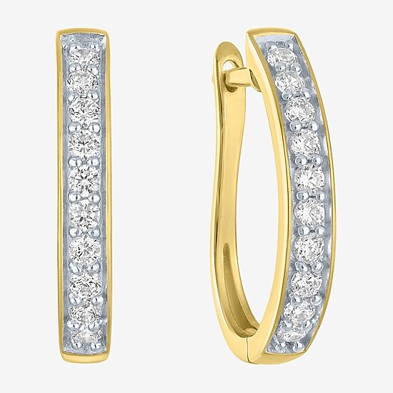 (I1-I2/G-H) Womens 1/2 CT. T.W. Lab Grown White Diamond 10K Gold 20.7mm Hoop Earrings