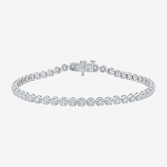 (I1/H-I) Womens 3 CT. T.W. Lab Grown White Diamond 10K Gold 7.25 Inch Tennis Bracelet