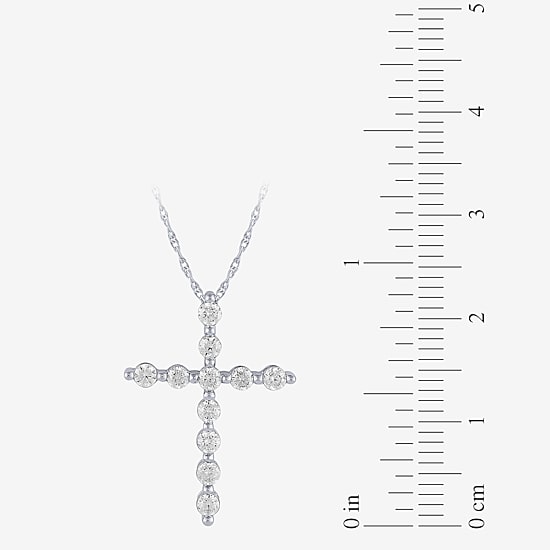 (G / Si2) Womens 1/2 CT. T.W. Lab Grown White Diamond 14K Gold Cross 18 Inch Pendant Necklace