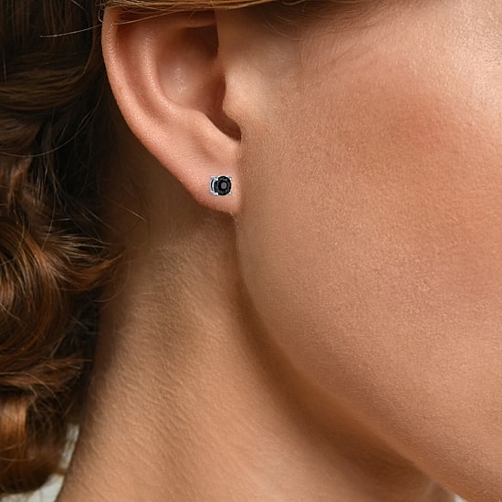 1/4 CT. T.W. Natural Black Diamond Sterling Silver Round Stud Earrings