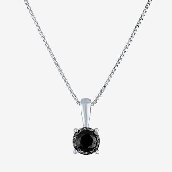 Womens 1/4 CT. Natural Black Diamond Sterling Silver Round 18 Inch Pendant Necklace