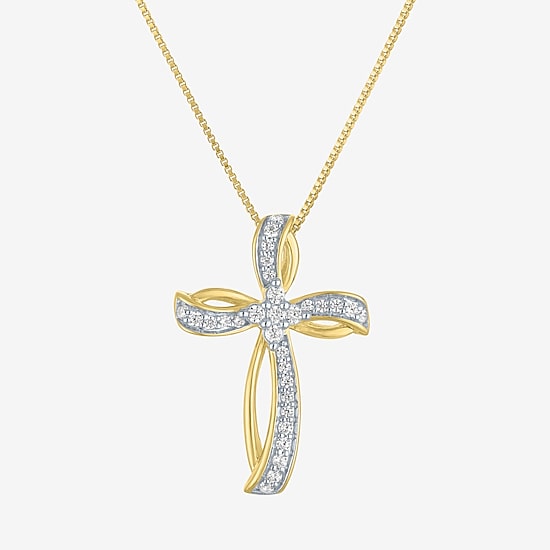 Diamond Blossom (G-H / I1-I2) Womens 1/4 CT. T.W. Lab Grown White Diamond 14K Gold Over Silver Sterling Silver Cross 16 Inch Pendant Necklace