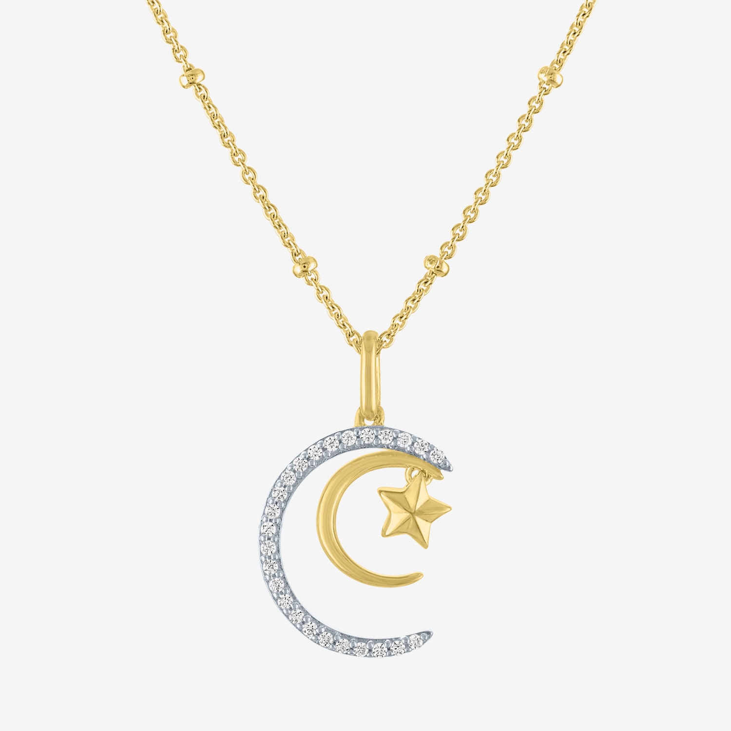 (G-H / I1-I2) Womens 1/10 CT. T.W. Lab Grown White Diamond 14K Gold Over Silver Sterling Silver Moon Star 18 Inch Pendant Necklace