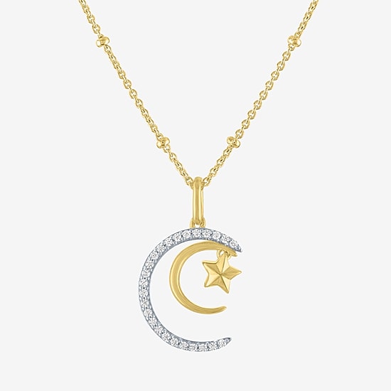 (G-H / I1-I2) Womens 1/10 CT. T.W. Lab Grown White Diamond 14K Gold Over Silver Sterling Silver Moon Star 18 Inch Pendant Necklace