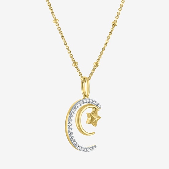 (G-H / I1-I2) Womens 1/10 CT. T.W. Lab Grown White Diamond 14K Gold Over Silver Sterling Silver Moon Star 18 Inch Pendant Necklace
