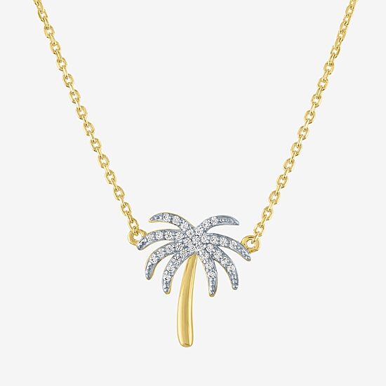 Palm Tree" (G-H / I1-I2)" Womens 1/10 CT. T.W. Lab Grown White Diamond 14K Gold Over Silver Sterling Silver 16 Inch Pendant Necklace