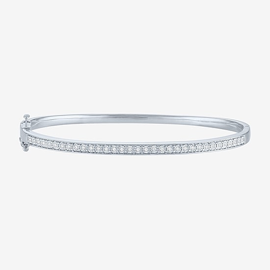 (G-H, Si2-I1) Womens 1/10 CT. T.W. Lab Grown White Diamond 14K Gold Over Silver Bangle Bracelet