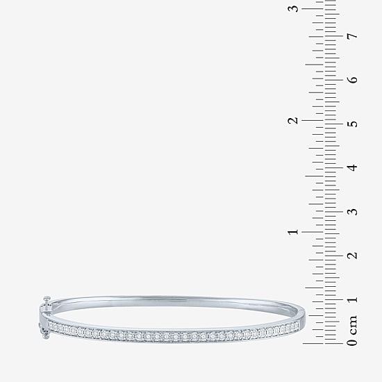 (G-H, Si2-I1) Womens 1/10 CT. T.W. Lab Grown White Diamond 14K Gold Over Silver Bangle Bracelet