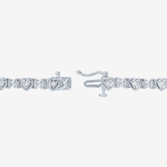 (I1-I2/ G-H) Womens Sterling Silver 7.25 Inch Heart Chain Bracelet