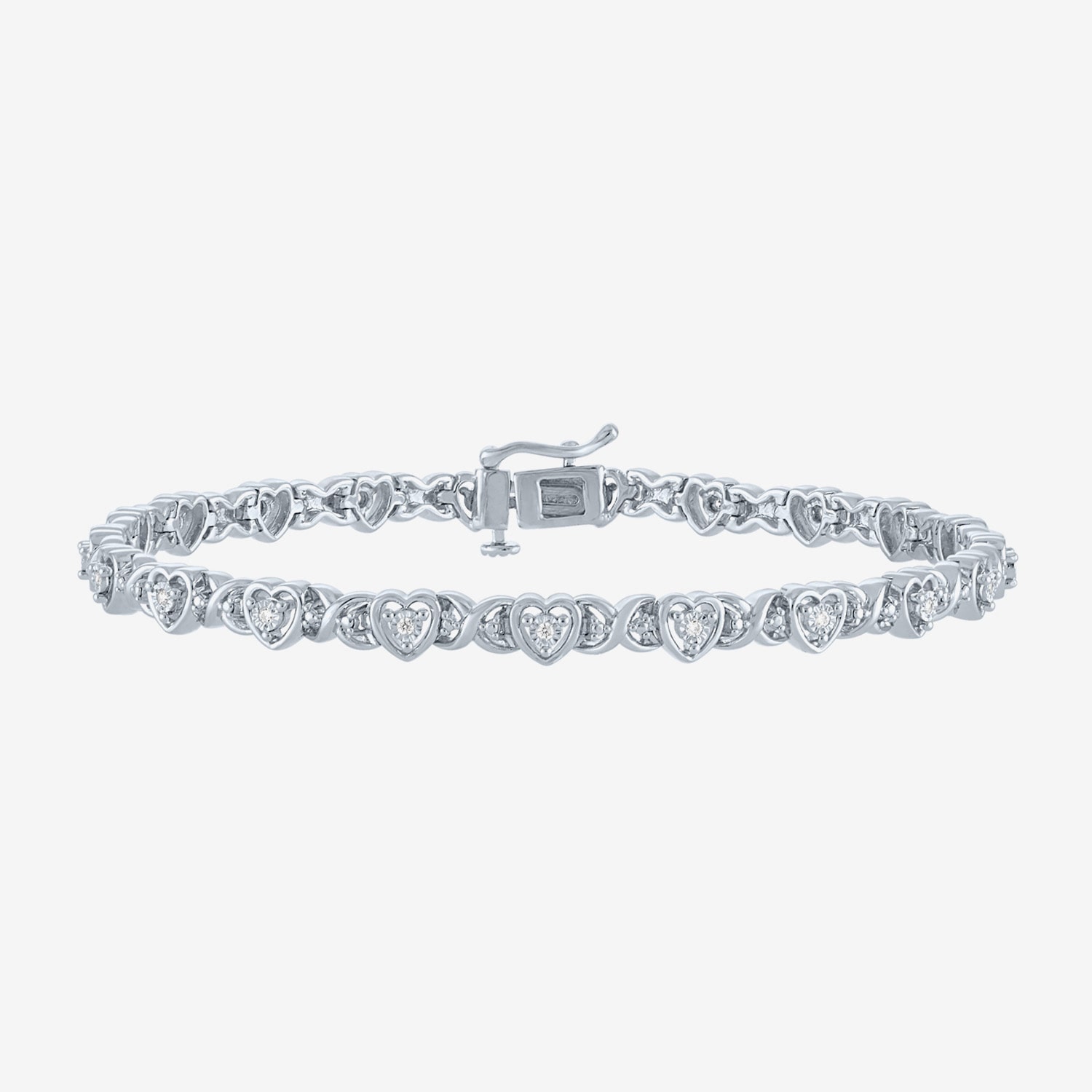 (I1-I2/ G-H) Womens Sterling Silver 7.25 Inch Heart Chain Bracelet