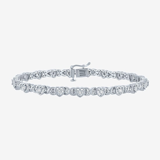 (I1-I2/ G-H) Womens Sterling Silver 7.25 Inch Heart Chain Bracelet