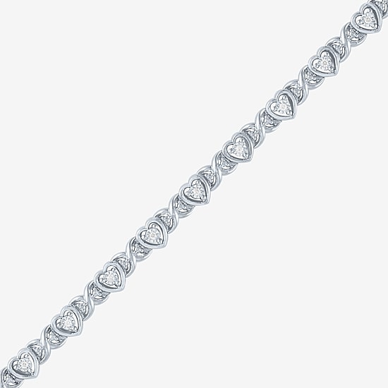 (I1-I2/ G-H) Womens Sterling Silver 7.25 Inch Heart Chain Bracelet