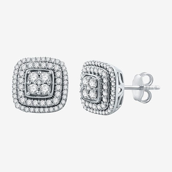 1 CT. T.W. Natural White Diamond Sterling Silver 11.7mm Stud Earrings