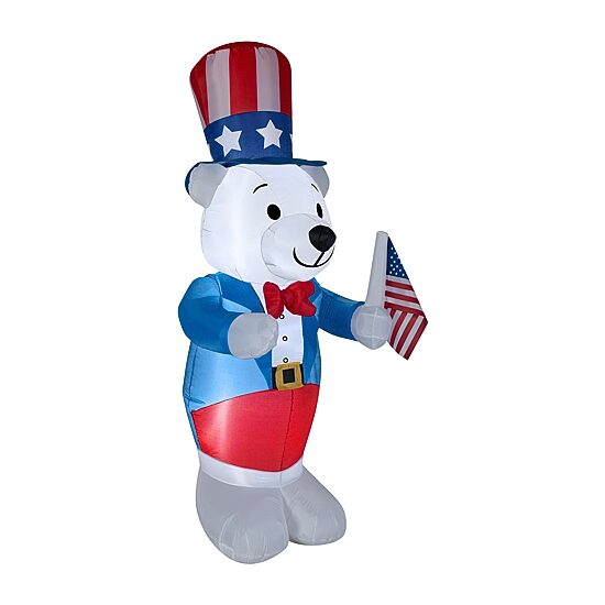 National Tree Co. 48in Airblown Fourth Of July White Bear Porch Sign