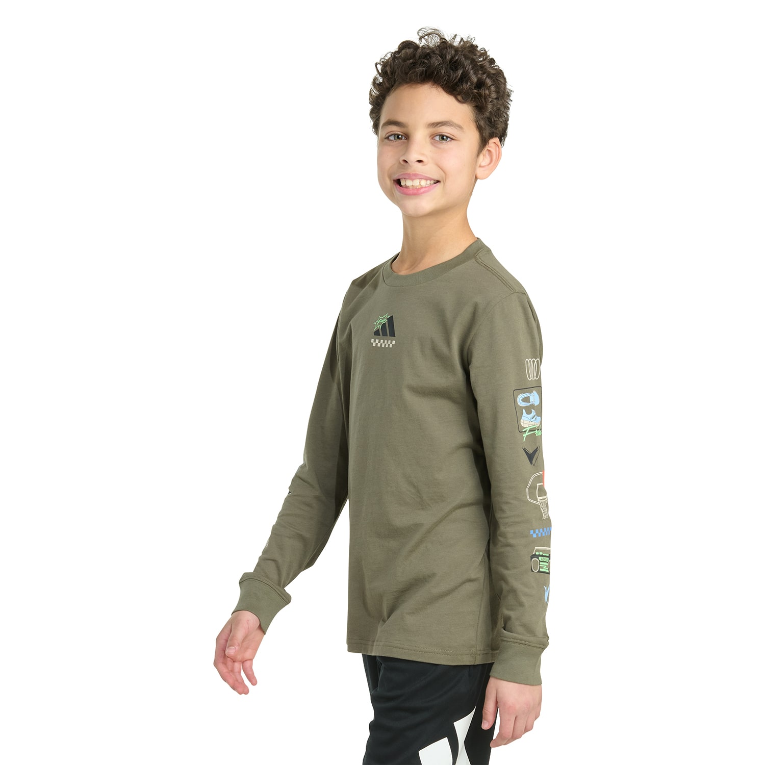 adidas Big Kid Boys Crew Neck Long Sleeve Regular Fit Graphic T-Shirt